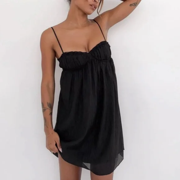 knee length dresses for ladies metallic black sleeveless mini dress  Doll House Los Angeles